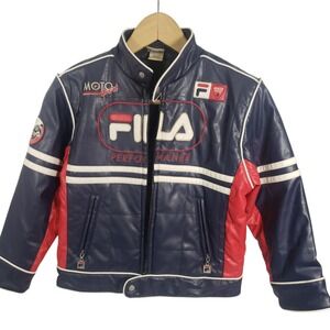 RARE Fila Moto Sport Racing Jacket Boys Kids Red Blue Performance‎ Size 7. GOOD